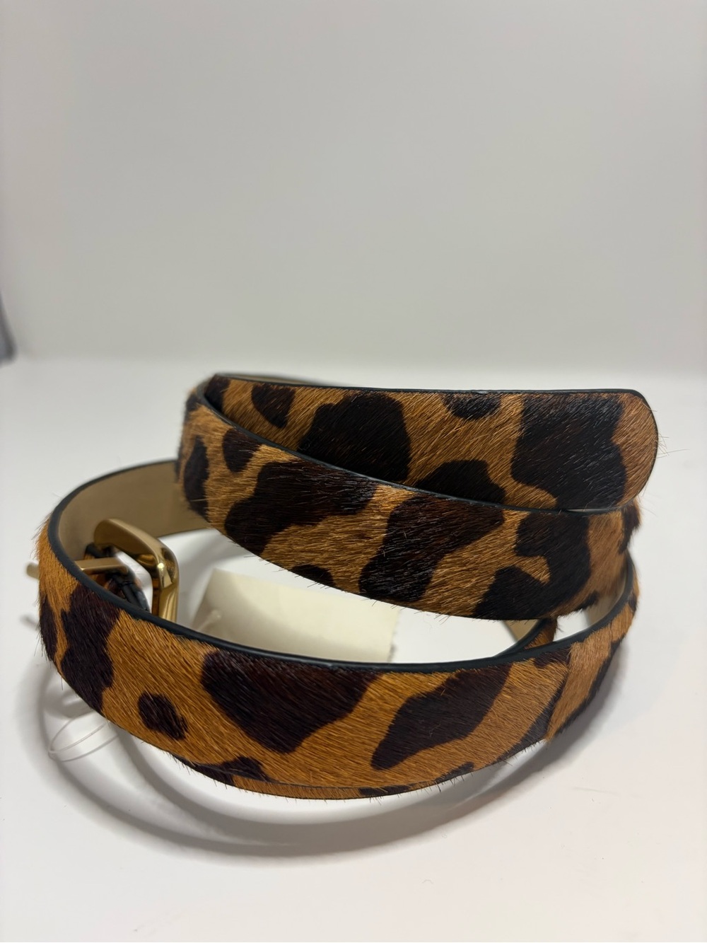 Talbots Leopard Giraffe Belt in Brown and Tan Brass Gold Buckle